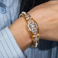 Art Deco Two Tone White Sapphire & Pearl Round Cut Bangle Bracelet For Women Belovegrace
