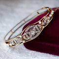 Art Deco Two Tone White Sapphire & Pearl Round Cut Bangle Bracelet For Women