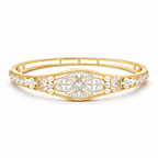 Art Deco Two Tone White Sapphire & Pearl Round Cut Bangle Bracelet For Women