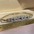 Vintage Milgrain Two Tone Round Cut Blue & White Sapphire Tennis Bracelet For Women Belovegrace