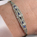 Vintage Milgrain Two Tone Round Cut Blue & White Sapphire Tennis Bracelet For Women Belovegrace
