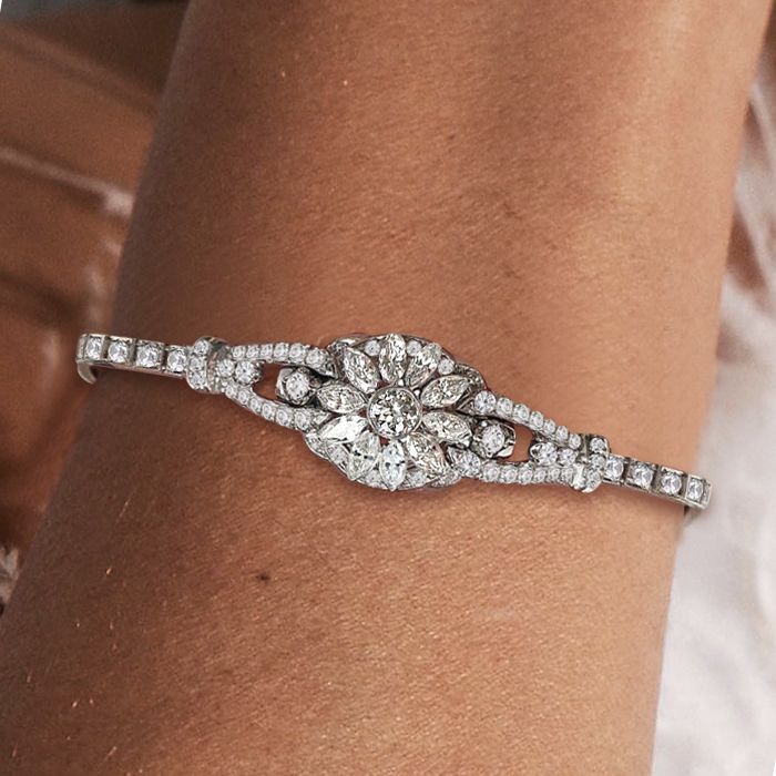 Art Deco White Sapphire Round & Marquise Cut Tennis Bracelet For Women Belovegrace