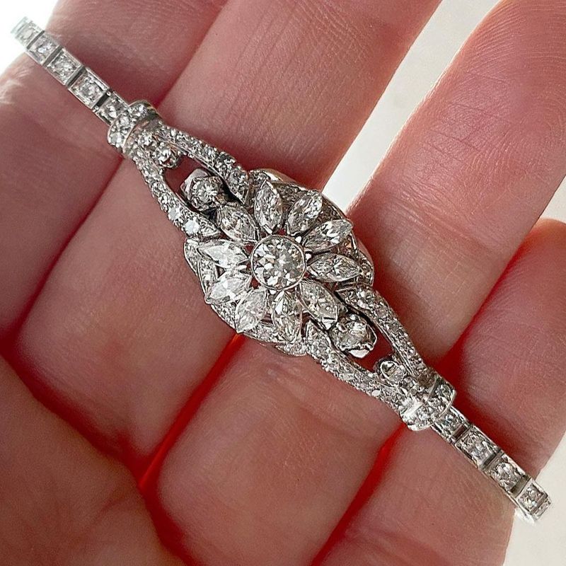 Art Deco White Sapphire Round & Marquise Cut Tennis Bracelet For Women Belovegrace