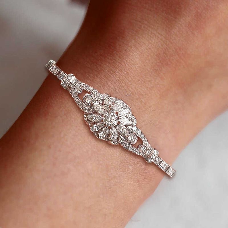 Art Deco White Sapphire Round & Marquise Cut Tennis Bracelet For Women Belovegrace