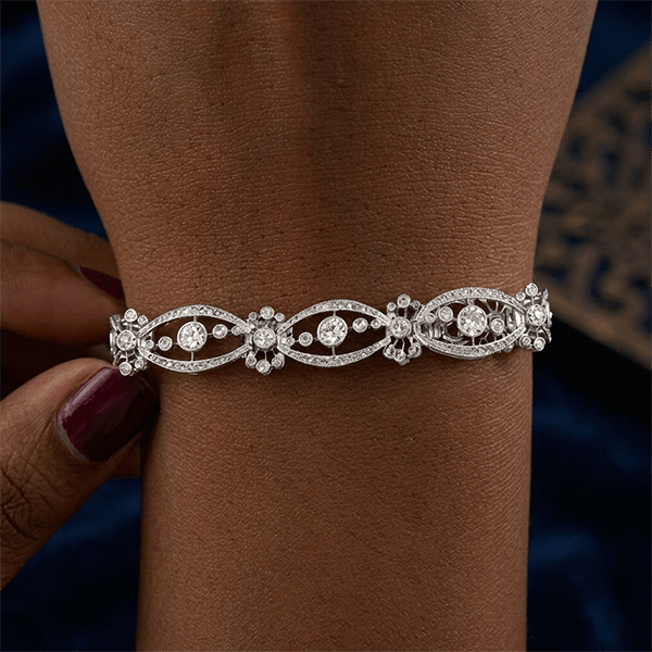 Antique Round Cut White Sapphire Tennis Bracelet For Women