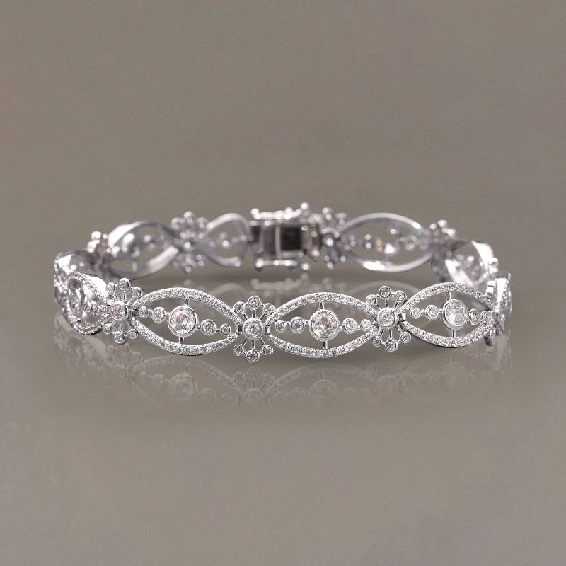 Antique Round Cut White Sapphire Tennis Bracelet For Women Belovegrace