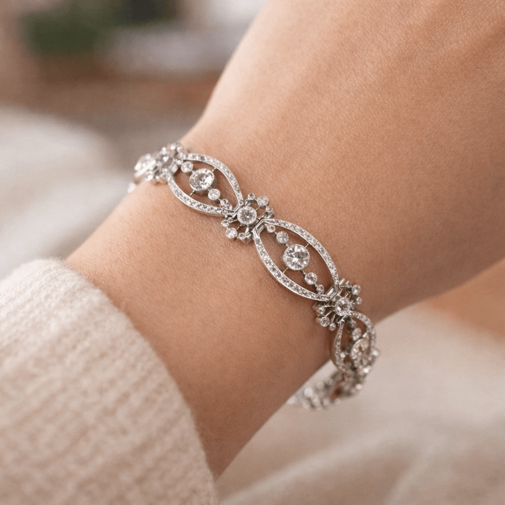 Antique Round Cut White Sapphire Tennis Bracelet For Women