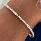 Golden Round & Baguette Cut White Sapphire Tennis Bracelet For Women Belovegrace