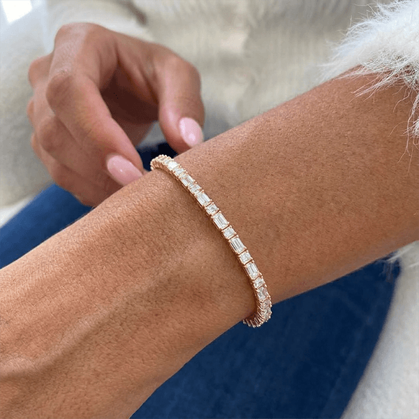 Golden Round & Baguette Cut White Sapphire Tennis Bracelet For Women