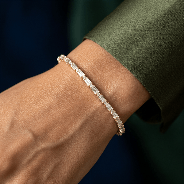 Golden Round & Baguette Cut White Sapphire Tennis Bracelet For Women