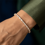 Golden Round & Baguette Cut White Sapphire Tennis Bracelet For Women