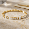Golden Round & Baguette Cut White Sapphire Tennis Bracelet For Women