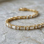 Golden Round & Baguette Cut White Sapphire Tennis Bracelet For Women