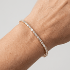 Golden Round & Baguette Cut White Sapphire Tennis Bracelet For Women