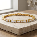 Golden Round & Baguette Cut White Sapphire Tennis Bracelet For Women