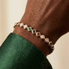 Golden Bezel Round Cut Multi Color Tennis Bracelet For Women