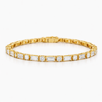 Golden Round & Baguette Cut White Sapphire Tennis Bracelet For Women