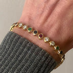 Golden Bezel Round Cut Multi Color Tennis Bracelet For Women Belovegrace