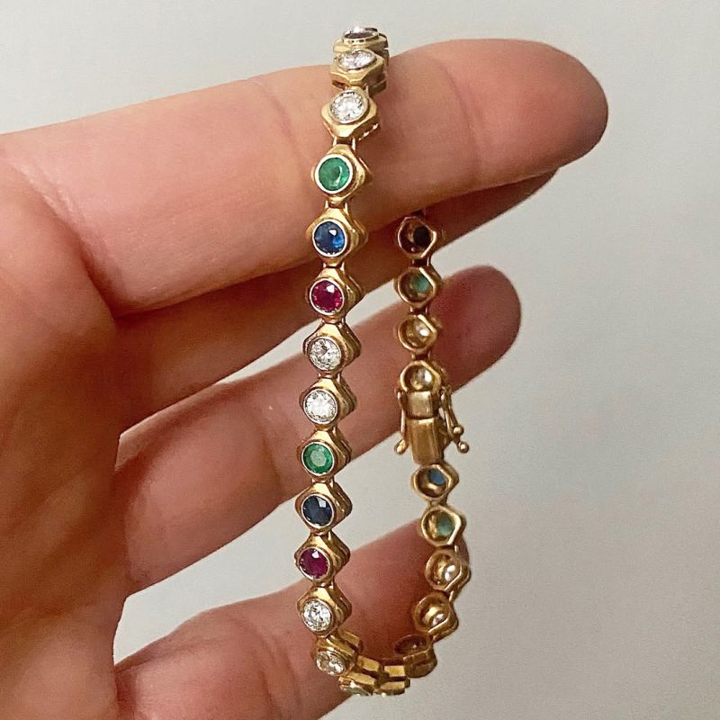 Golden Bezel Round Cut Multi Color Tennis Bracelet For Women Belovegrace