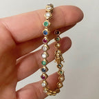 Golden Bezel Round Cut Multi Color Tennis Bracelet For Women Belovegrace