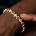 Golden Bezel Round Cut Multi Color Tennis Bracelet For Women