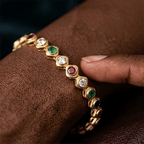 Golden Bezel Round Cut Multi Color Tennis Bracelet For Women