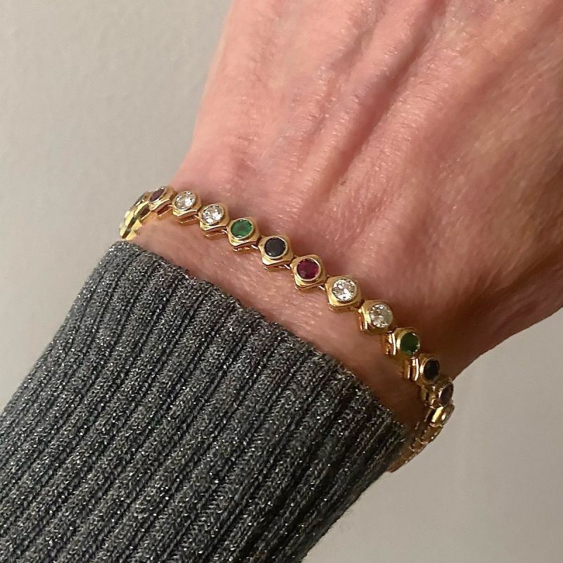 Golden Bezel Round Cut Multi Color Tennis Bracelet For Women Belovegrace