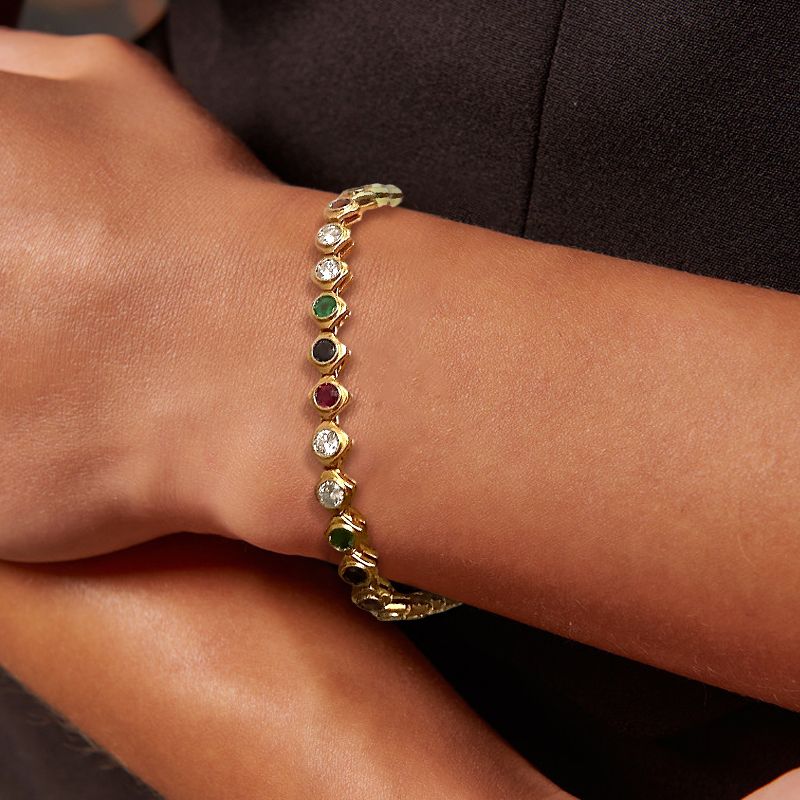 Golden Bezel Round Cut Multi Color Tennis Bracelet For Women Belovegrace
