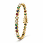 Golden Bezel Round Cut Multi Color Tennis Bracelet For Women