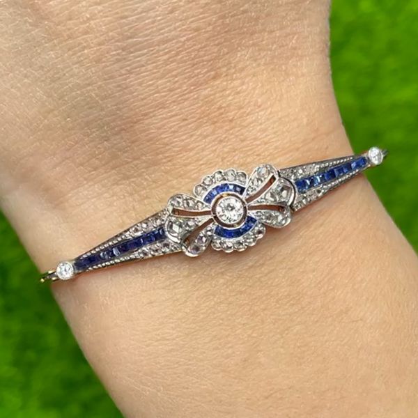 Vintage Two Tone Round Cut White & Blue Sapphire Bracelet For Women Belovegrace
