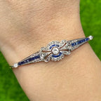 Vintage Two Tone Round Cut White & Blue Sapphire Bracelet For Women Belovegrace
