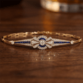 Vintage Bow Knot Round Cut Pavé Blue Sapphire Bracelet For Women