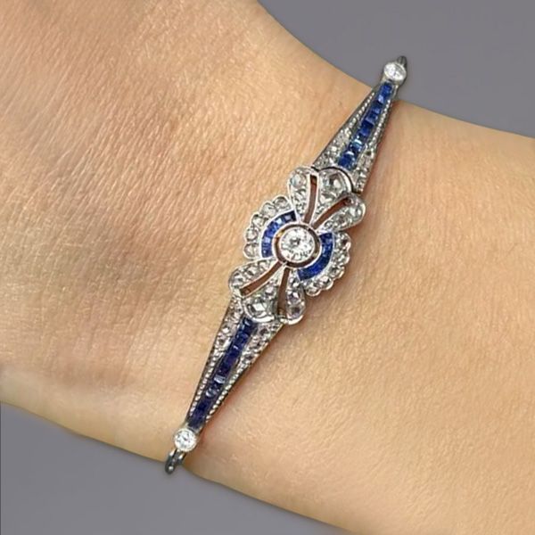 Vintage Two Tone Round Cut White & Blue Sapphire Bracelet For Women Belovegrace