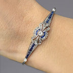 Vintage Two Tone Round Cut White & Blue Sapphire Bracelet For Women Belovegrace