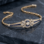 Vintage Bow Knot Round Cut Pavé Blue Sapphire Bracelet For Women