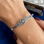 Vintage Bow Knot Round Cut Pavé Blue Sapphire Bracelet For Women