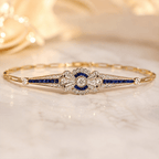 Vintage Bow Knot Round Cut Pavé Blue Sapphire Bracelet For Women