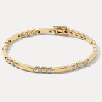 Bezel Golden Round Cut White Sapphire Tennis Bracelet For Women Belovegrace