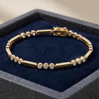 Bar Link Design Yellow Gold Tennis Bracelet For Women