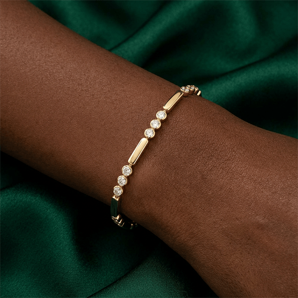 Bar Link Design Yellow Gold Tennis Bracelet For Women