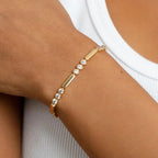 Bezel Golden Round Cut White Sapphire Tennis Bracelet For Women Belovegrace