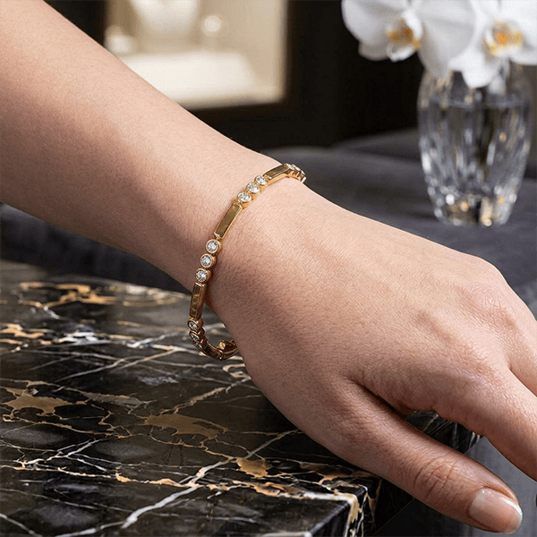 Bar Link Design Yellow Gold Tennis Bracelet For Women
