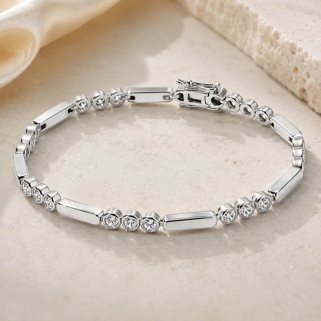 Fashion Bezel Round Cut White Sapphire Link Tennis Bracelet For Women