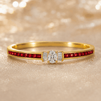Golden Oval & Asscher Cut White & Ruby Sapphire Bangle Bracelet For Women