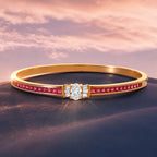 Golden Oval & Asscher Cut White & Ruby Sapphire Bangle Bracelet For Women