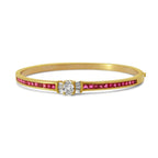 Golden Oval & Asscher Cut White & Ruby Sapphire Bangle Bracelet For Women Belovegrace