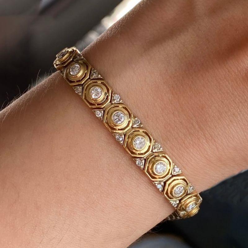 Vintage Honeycomb Design Round Cut White Sapphire Bracelet For Women Belovegrace