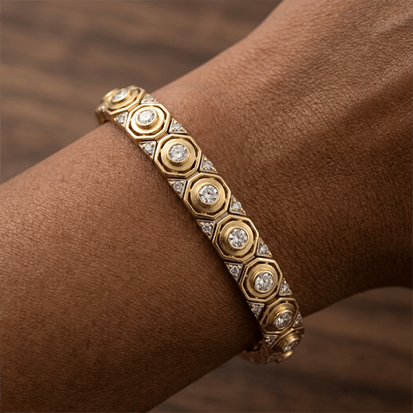 Vintage Honeycomb Design Round Cut White Sapphire Bracelet For Women