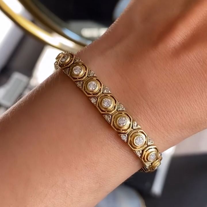 Vintage Honeycomb Design Round Cut White Sapphire Bracelet For Women Belovegrace