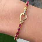 Golden Oval Cut Ruby Sapphire Tennis Bracelet For Women Belovegrace